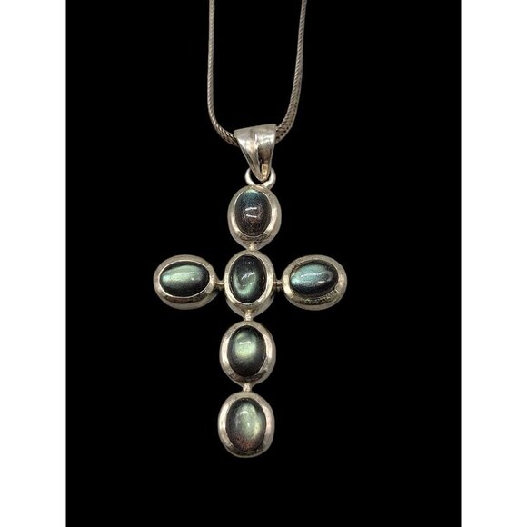 DOUG PAULUS Sterling & Labordite Cross Pendant 24" Italy Chain DP925 India - Picture 5 of 16